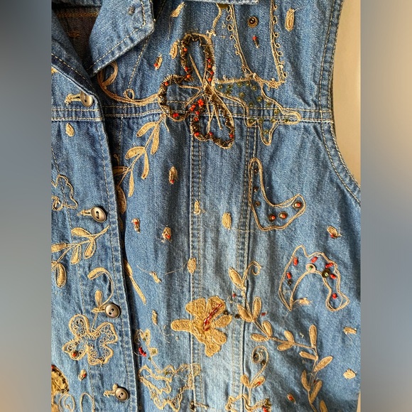 Chicos 90s vintage embroidered beaded denim vest - Picture 2 of 6